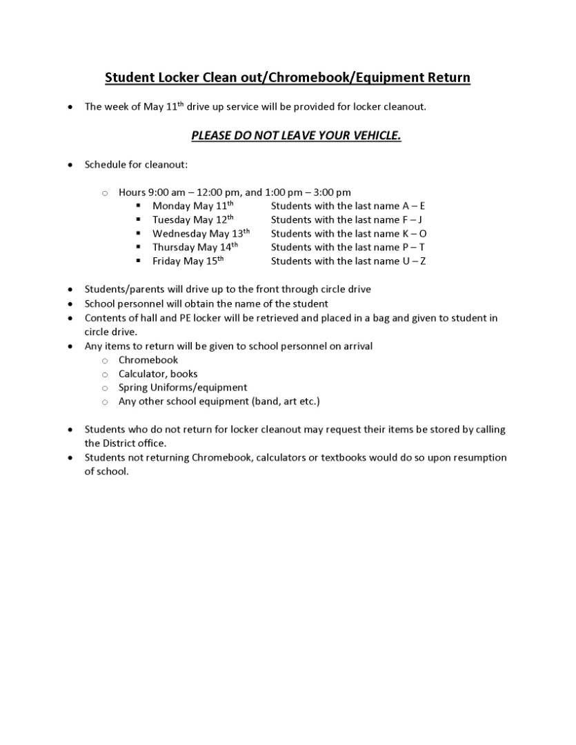 Illini West High School Dist. 307 - Student Locker Clean out/Chromebook ...